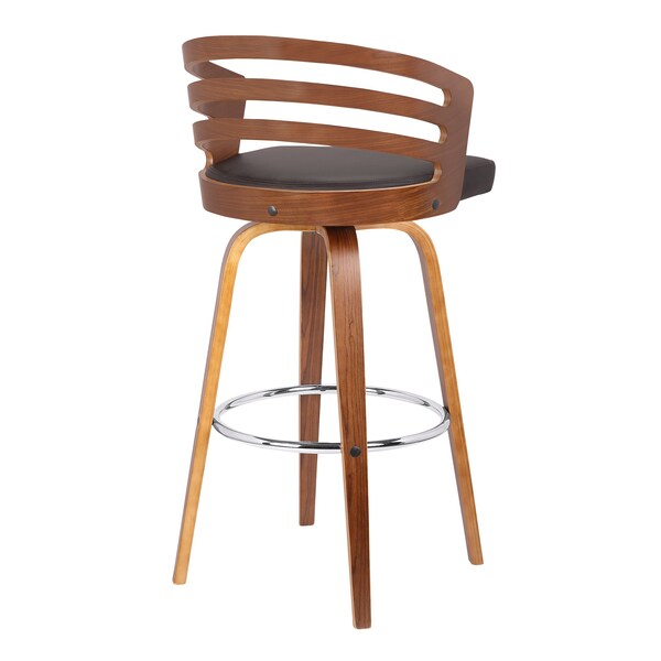 Armen Living Jayden 26" Counter Height Swivel Brown Faux Leather and Walnut Wood Bar Stool - LCJYBABRWA26