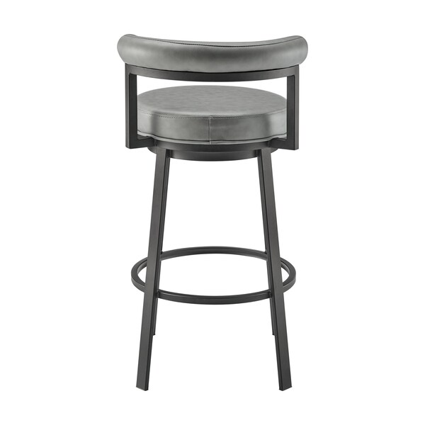 Armen Living Neura Swivel Counter or Bar Stool in Black Finish with Gray Faux Leather - 840254333482
