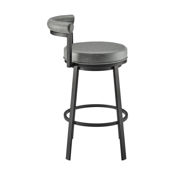 Armen Living Neura Swivel Counter or Bar Stool in Black Finish with Gray Faux Leather - 840254333482