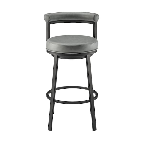 Armen Living Neura Swivel Counter or Bar Stool in Black Finish with Gray Faux Leather - 840254333482