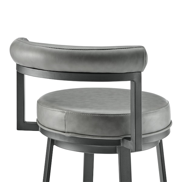 Armen Living Neura Swivel Counter or Bar Stool in Black Finish with Gray Faux Leather - 840254333482