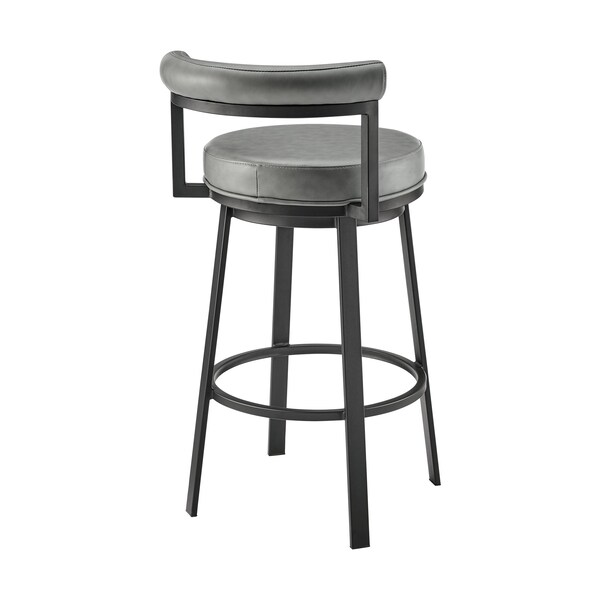 Armen Living Neura Swivel Counter or Bar Stool in Black Finish with Gray Faux Leather - 840254333482
