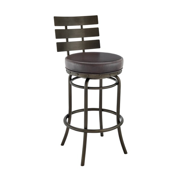 Armen Living Natya Swivel Counter or Bar Stool in Mocha Finish with Brown Faux Leather - 840254333673