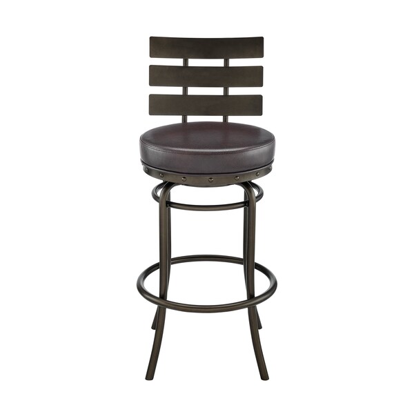 Armen Living Natya Swivel Counter or Bar Stool in Mocha Finish with Brown Faux Leather - 840254333673