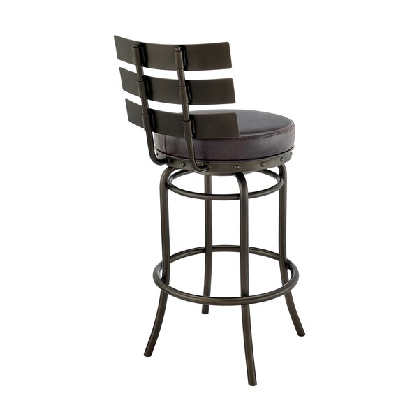 Armen Living Natya Swivel Counter or Bar Stool in Mocha Finish with Brown Faux Leather - 840254333673
