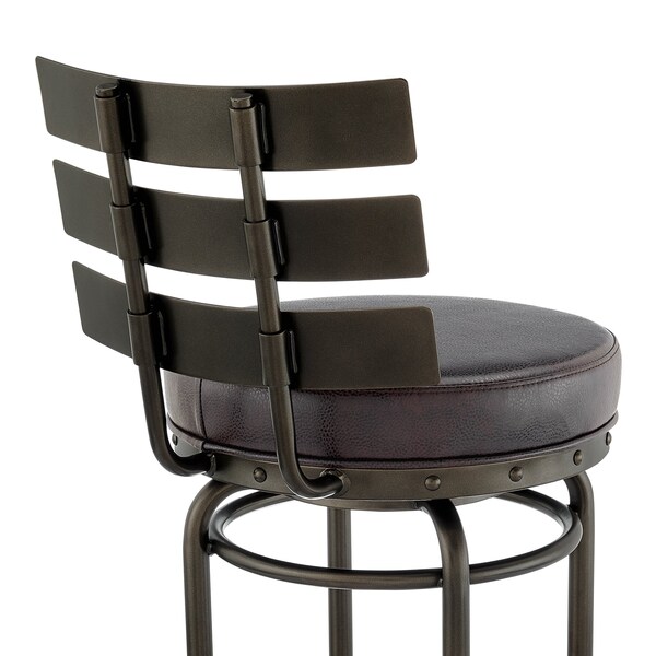 Armen Living Natya Swivel Counter or Bar Stool in Mocha Finish with Brown Faux Leather - 840254333673