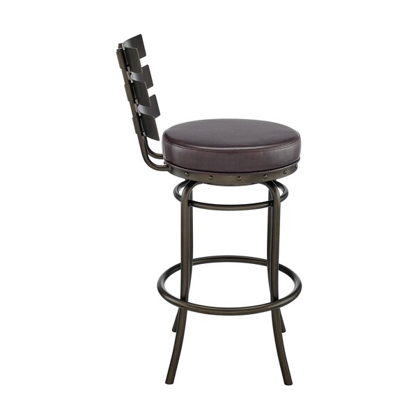 Armen Living Natya Swivel Counter or Bar Stool in Mocha Finish with Brown Faux Leather - 840254333673