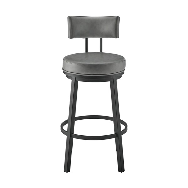 Armen Living Dalza Swivel Counter Stool in Black Finish with Gray Faux Leather - 840254333543