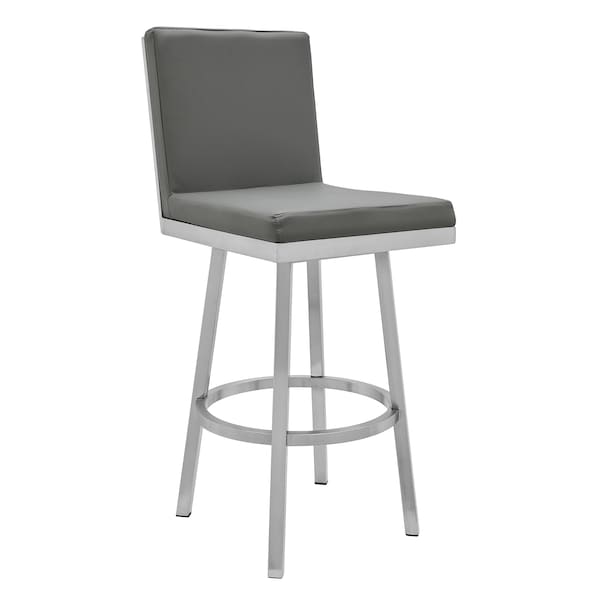Armen Living Gem 30" Swivel Modern Metal and Gray Faux Leather Bar and Counter Stool - LCGEBABSGR30
