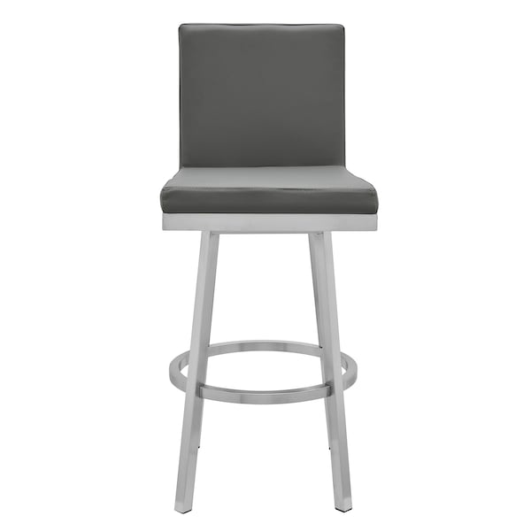Armen Living Gem 30" Swivel Modern Metal and Gray Faux Leather Bar and Counter Stool - LCGEBABSGR30