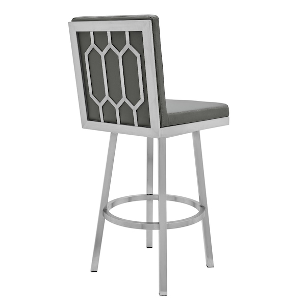 Armen Living Gem 30" Swivel Modern Metal and Gray Faux Leather Bar and Counter Stool - LCGEBABSGR30