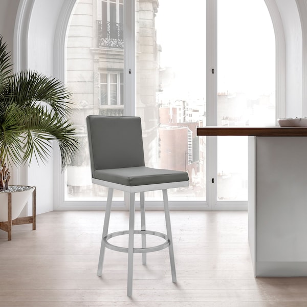 Armen Living Gem 30" Swivel Modern Metal and Gray Faux Leather Bar and Counter Stool - LCGEBABSGR30