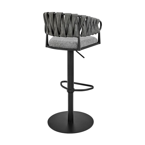 Armen Living Blaise Adjustable Swivel Counter or Bar Stool in Black Metal with Gray Fabric and Faux Leather - LCBLBABLK