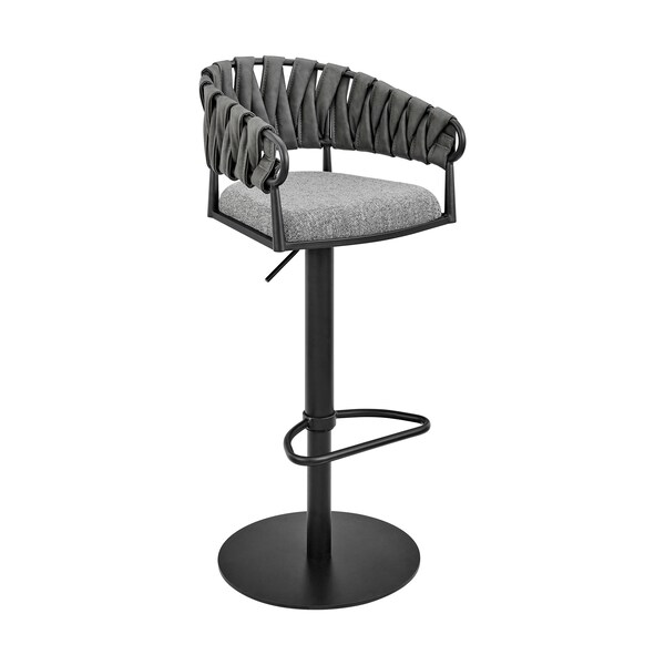 Armen Living Blaise Adjustable Swivel Counter or Bar Stool in Black Metal with Gray Fabric and Faux Leather - LCBLBABLK