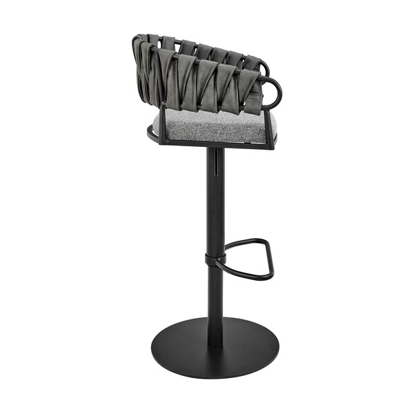 Armen Living Blaise Adjustable Swivel Counter or Bar Stool in Black Metal with Gray Fabric and Faux Leather - LCBLBABLK