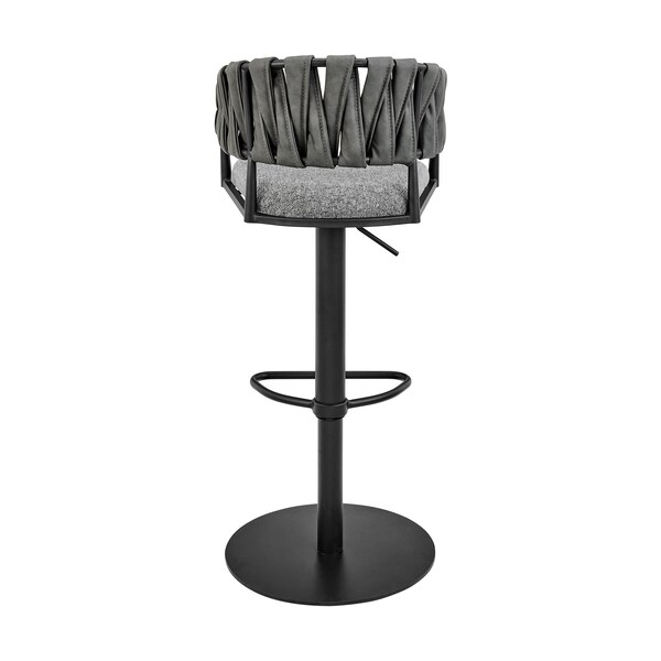 Armen Living Blaise Adjustable Swivel Counter or Bar Stool in Black Metal with Gray Fabric and Faux Leather - LCBLBABLK