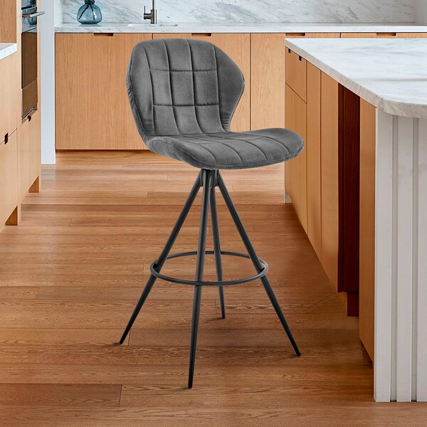 Armen Living Catalina 26" Swivel Counter Height Bar Stool in Charcoal Fabric and Black Finish - LCCTBACH26