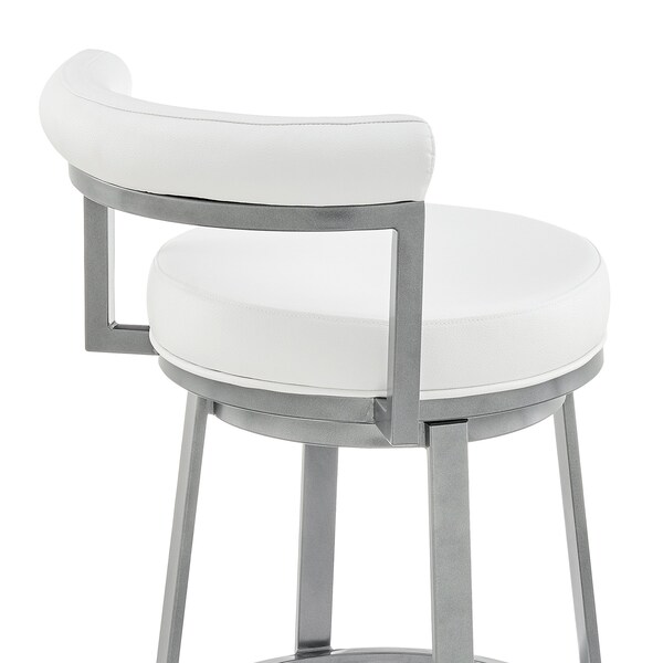 Armen Living Neura Swivel Counter or Bar Stool in Cloud Finish with White Faux Leather - 840254333536