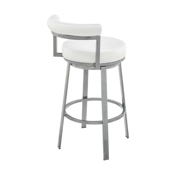 Armen Living Neura Swivel Counter or Bar Stool in Cloud Finish with White Faux Leather - 840254333536