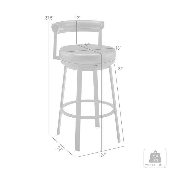 Armen Living Neura Swivel Counter or Bar Stool in Cloud Finish with White Faux Leather - 840254333536