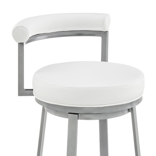 Armen Living Neura Swivel Counter or Bar Stool in Cloud Finish with White Faux Leather - 840254333536