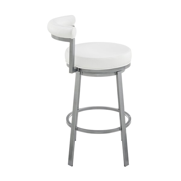 Armen Living Neura Swivel Counter or Bar Stool in Cloud Finish with White Faux Leather - 840254333536