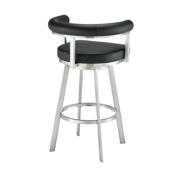 Armen Living Nolagam Swivel Counter Stool in Brushed Stainless Steel with Black Faux Leather - 840254335608