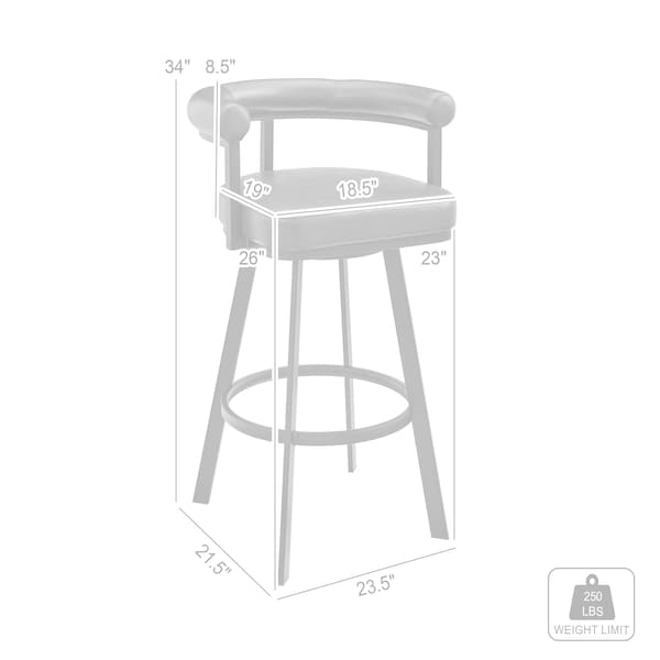 Armen Living Nolagam Swivel Counter Stool in Brushed Stainless Steel with Black Faux Leather - 840254335608