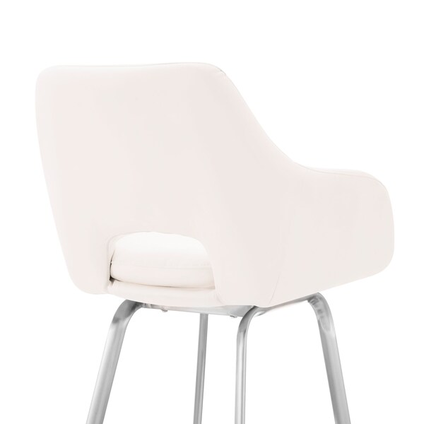 Armen Living Aura White Faux Leather and Brushed Stainless Steel Swivel 26" Counter Stool - LCAUBABSWH26