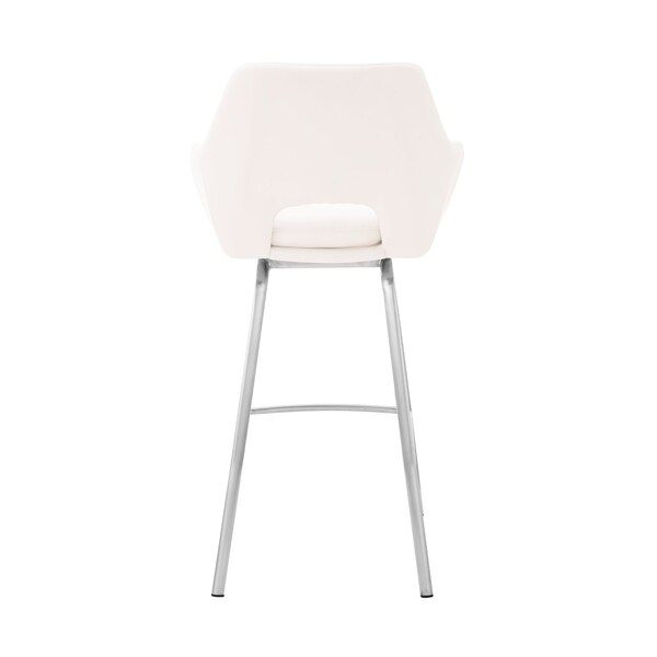 Armen Living Aura White Faux Leather and Brushed Stainless Steel Swivel 26" Counter Stool - LCAUBABSWH26