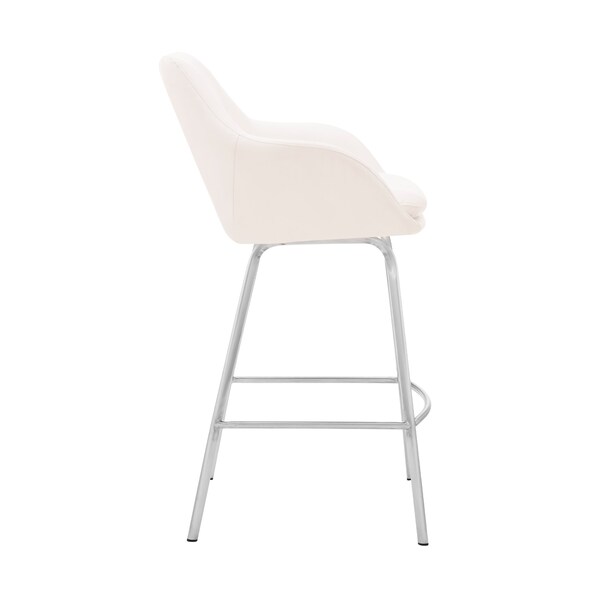Armen Living Aura White Faux Leather and Brushed Stainless Steel Swivel 26" Counter Stool - LCAUBABSWH26