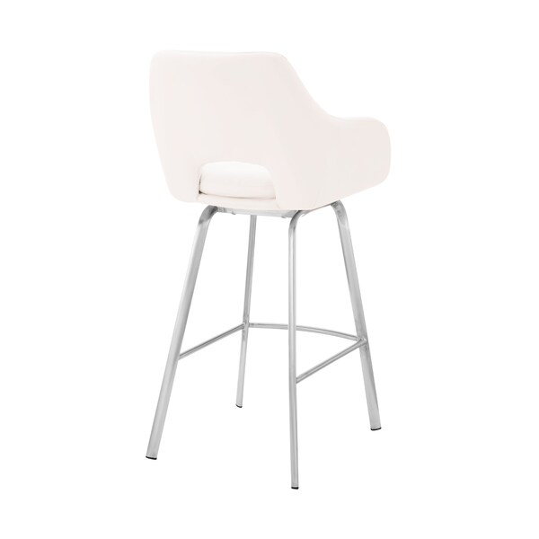 Armen Living Aura White Faux Leather and Brushed Stainless Steel Swivel 26" Counter Stool - LCAUBABSWH26