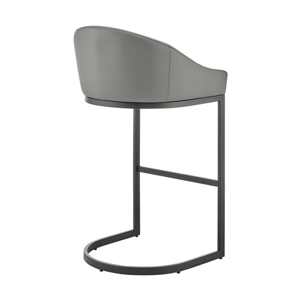 Armen Living Atherik Counter Stool in Black Metal with Gray Faux Leather - 840254335875