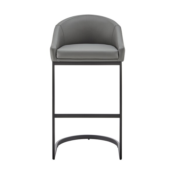 Armen Living Atherik Counter Stool in Black Metal with Gray Faux Leather - 840254335875