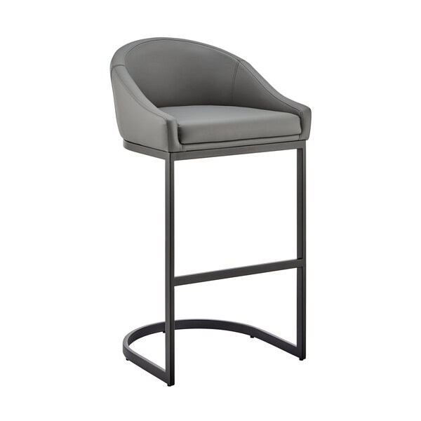 Armen Living Atherik Counter Stool in Black Metal with Gray Faux Leather - 840254335875