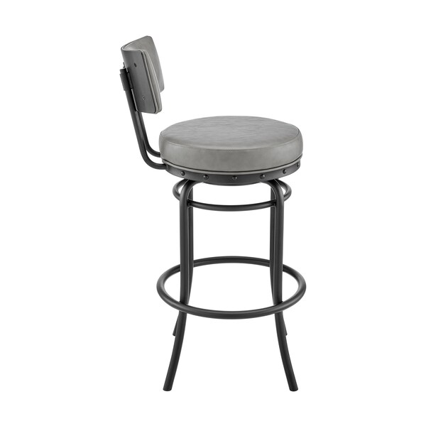 Armen Living Rees Swivel Counter or Bar Stool in Black Finish with Gray Faux Leather - 840254333604