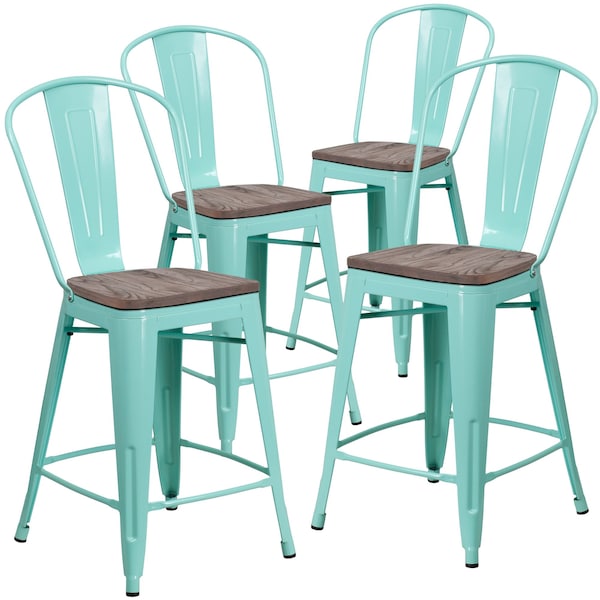 Flash Furniture Mint Metal Counter Stool, 24" - 4-ET-3534-24-MINT-WD-GG