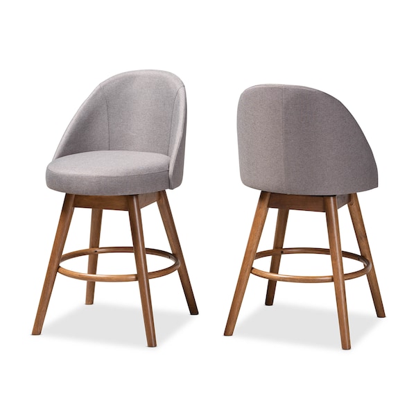Baxton Studio Carra Grey Upholstered Walnut-Finished Wood Swivel Counter Stool, PK2 - 157-9652