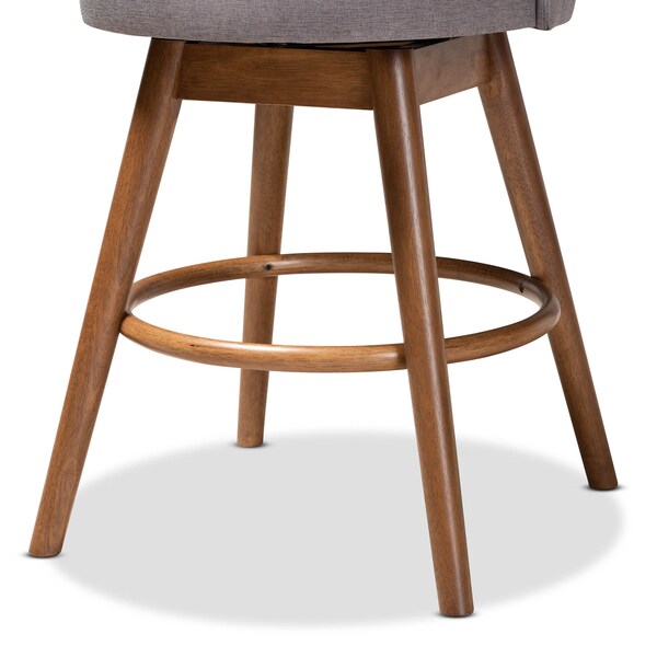 Baxton Studio Carra Grey Upholstered Walnut-Finished Wood Swivel Counter Stool, PK2 - 157-9652