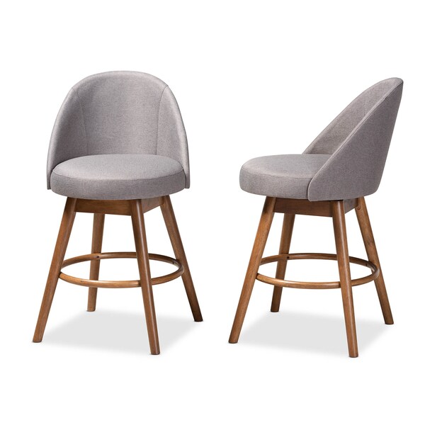 Baxton Studio Carra Grey Upholstered Walnut-Finished Wood Swivel Counter Stool, PK2 - 157-9652