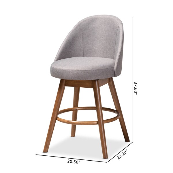 Baxton Studio Carra Grey Upholstered Walnut-Finished Wood Swivel Counter Stool, PK2 - 157-9652