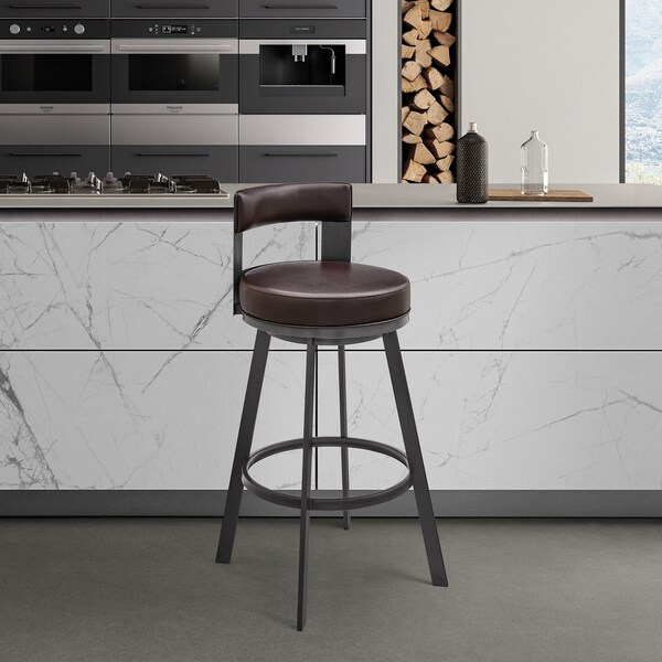 Armen Living Flynn 26in Swivel Counter Stool in Brown Metal with Brown Faux Leather - LCFLBAJVCHO26
