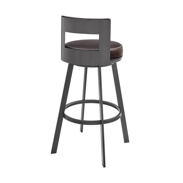 Armen Living Flynn 26in Swivel Counter Stool in Brown Metal with Brown Faux Leather - LCFLBAJVCHO26