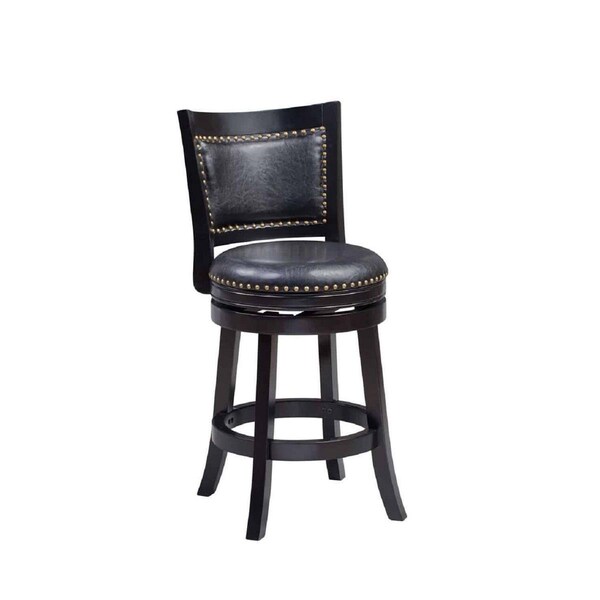 Benjara Nailhead Trim Round Leatherette Counter Stool with Flared Legs - Black - BM61372