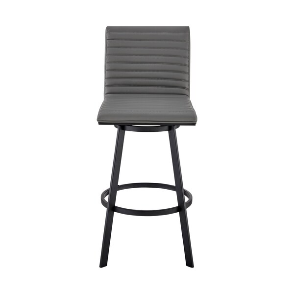 Armen Living Nikole 26" Counter Height Swivel Bar Stool in Matt Black Finish with Gray Faux Leather - LCNKBABLBLGR26
