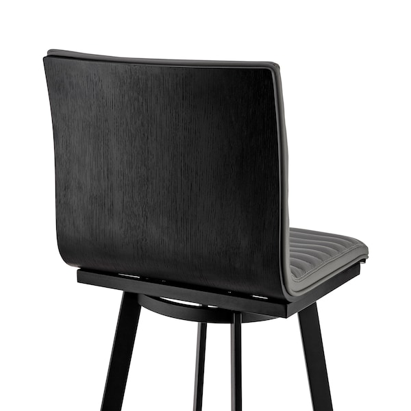 Armen Living Nikole 26" Counter Height Swivel Bar Stool in Matt Black Finish with Gray Faux Leather - LCNKBABLBLGR26