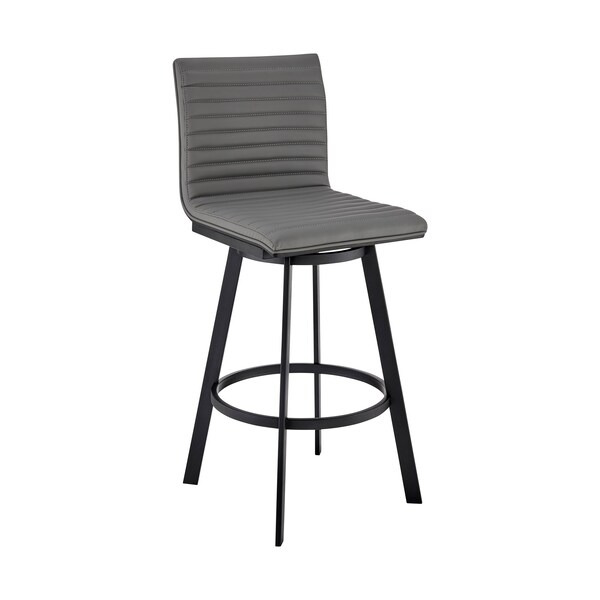 Armen Living Nikole 26" Counter Height Swivel Bar Stool in Matt Black Finish with Gray Faux Leather - LCNKBABLBLGR26
