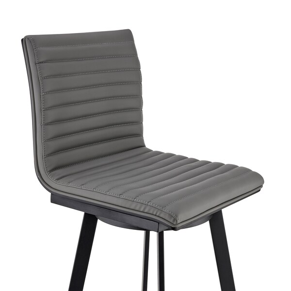 Armen Living Nikole 26" Counter Height Swivel Bar Stool in Matt Black Finish with Gray Faux Leather - LCNKBABLBLGR26