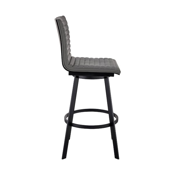 Armen Living Nikole 26" Counter Height Swivel Bar Stool in Matt Black Finish with Gray Faux Leather - LCNKBABLBLGR26