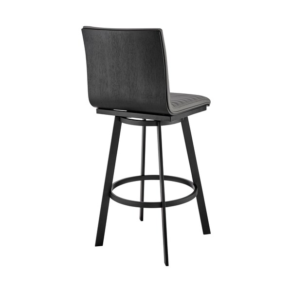 Armen Living Nikole 26" Counter Height Swivel Bar Stool in Matt Black Finish with Gray Faux Leather - LCNKBABLBLGR26